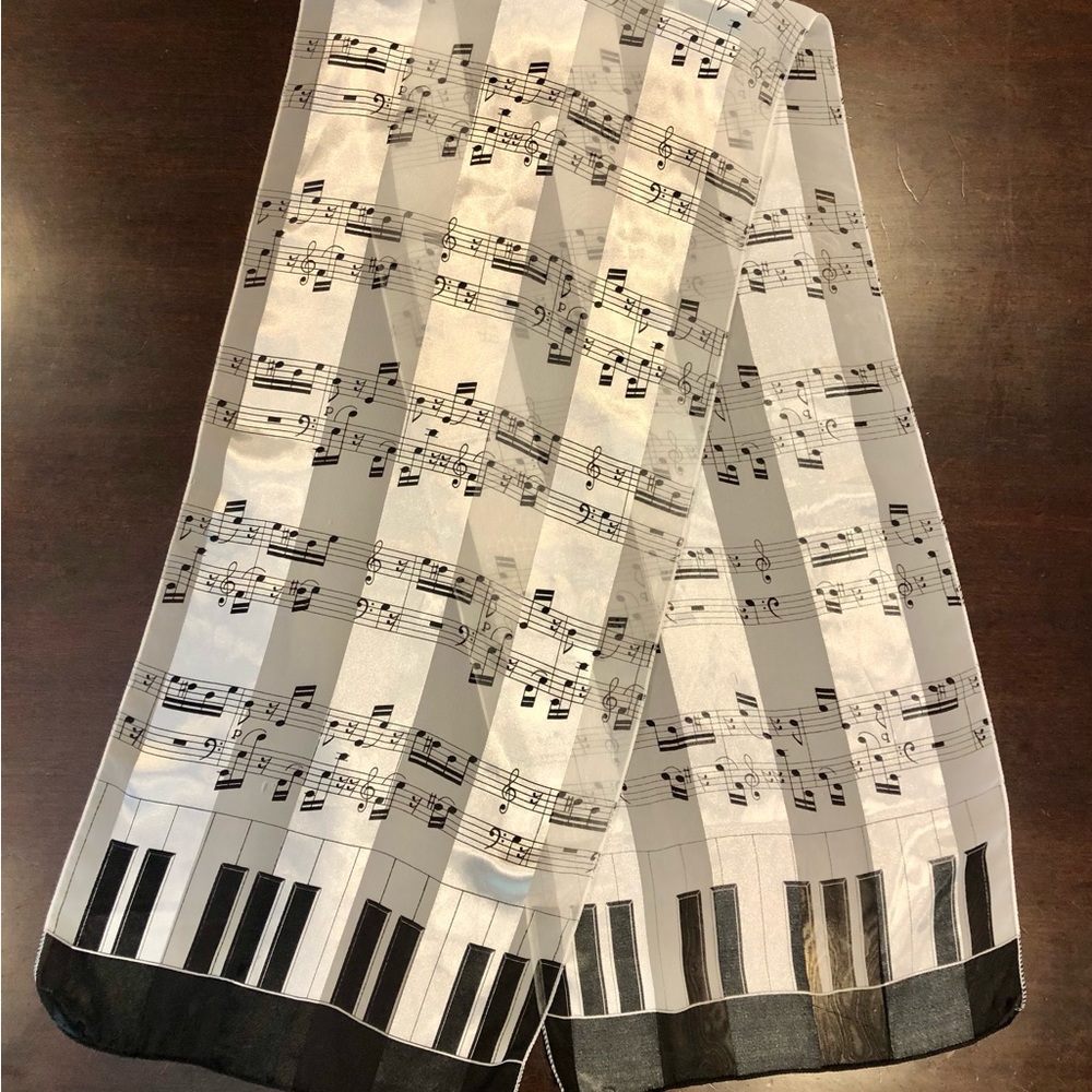 CBC Crown Music Note & Piano Theme Lightweight, Silk-Feeling Fashion Scarf